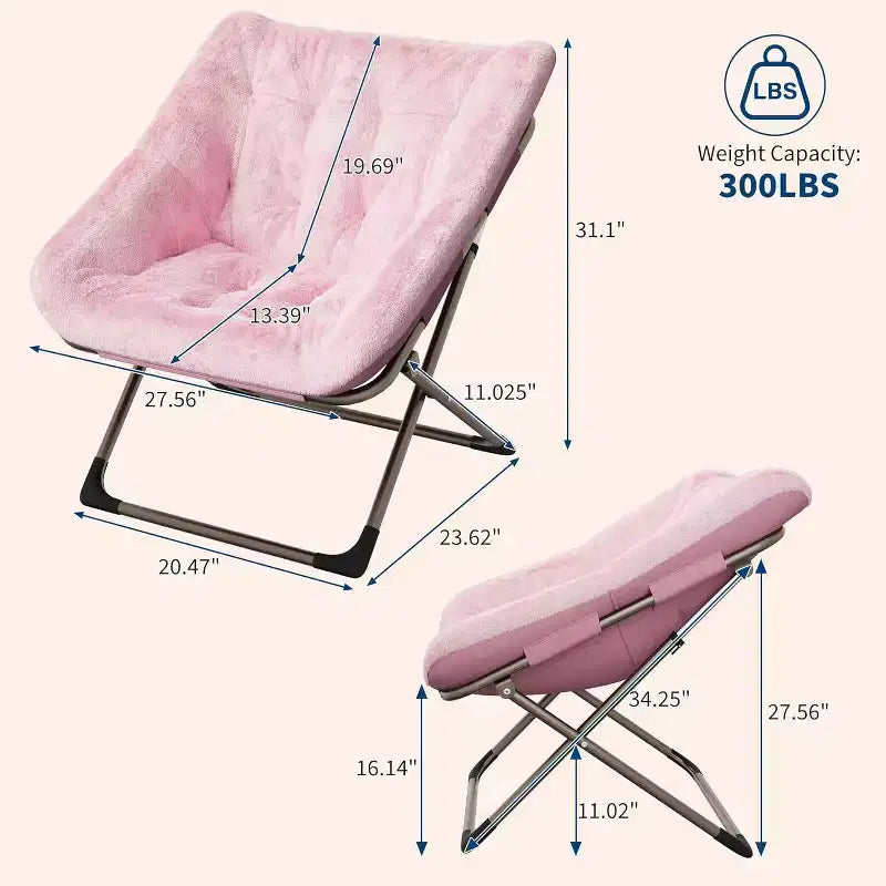 Fauteuil soucoupe rose confortable et surdimensionné, Fauteuil de lecture douillet en fausse fourrure pour adultes, Fauteuils pliables et confortables pour chambre, salon, dortoir, bureau, rose