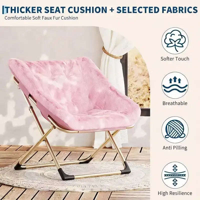 Fauteuil soucoupe rose confortable et surdimensionné, Fauteuil de lecture douillet en fausse fourrure pour adultes, Fauteuils pliables et confortables pour chambre, salon, dortoir, bureau, rose