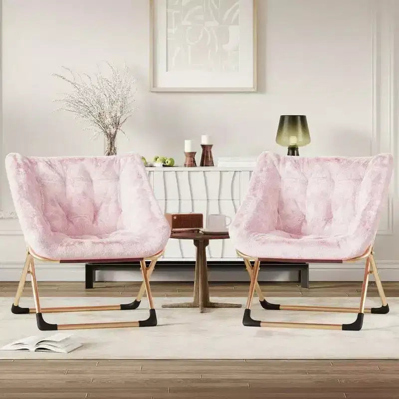Fauteuil soucoupe rose confortable et surdimensionné, Fauteuil de lecture douillet en fausse fourrure pour adultes, Fauteuils pliables et confortables pour chambre, salon, dortoir, bureau, rose