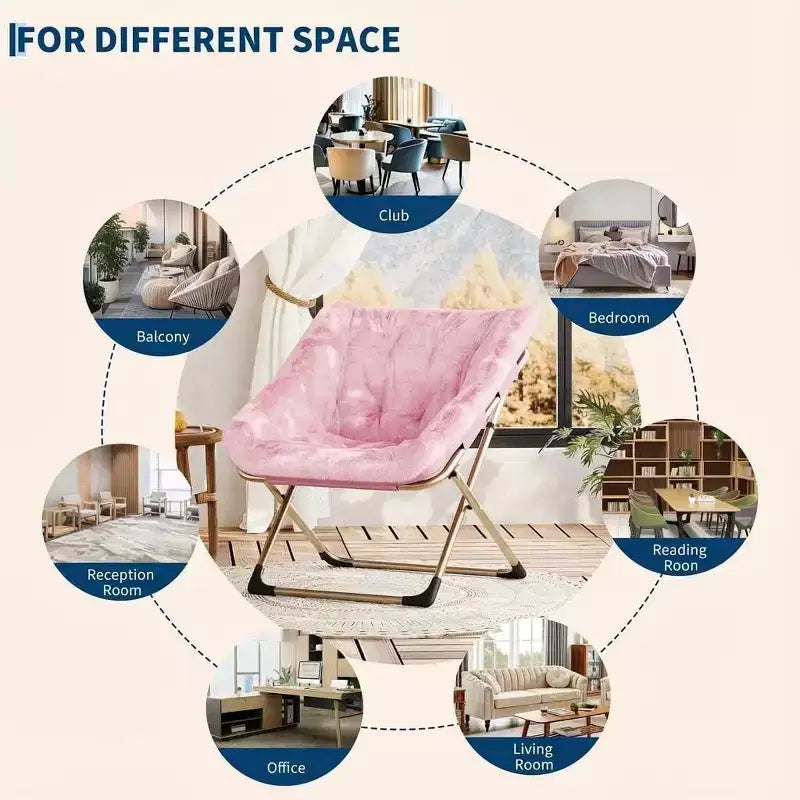 Fauteuil soucoupe rose confortable et surdimensionné, Fauteuil de lecture douillet en fausse fourrure pour adultes, Fauteuils pliables et confortables pour chambre, salon, dortoir, bureau, rose