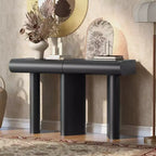 Console moderne avec tiroirs courbés, Table d'entrée étroite avec pieds géométriques en bois