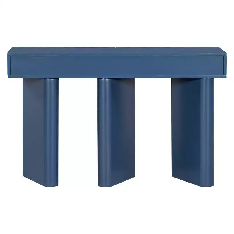 Console moderne avec tiroirs courbés, Table d'entrée étroite avec pieds géométriques en bois