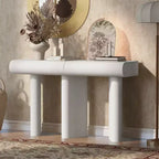 Console moderne avec tiroirs courbés, Table d'entrée étroite avec pieds géométriques en bois