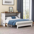 Full/Queen Size Murphy Bed Chest Space-saving Foldable Bed with Charging Station & Large Storage Drawer, White+Walnut - ModernLuxe