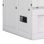 Lit escamotable format grand lit/deux places avec station de charge et grand tiroir de rangement, blanc et noyer