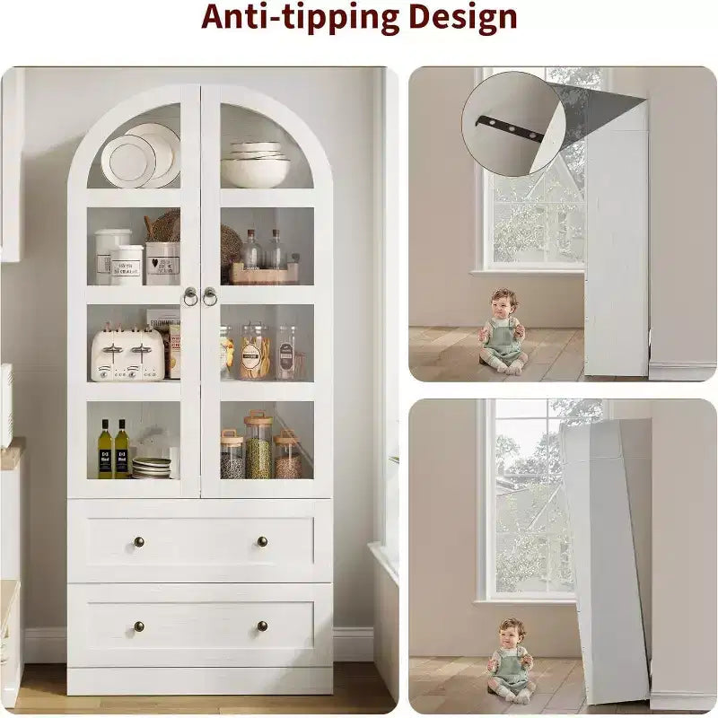 Meuble de rangement avec 2 tiroirs, haut, armoire de cuisine cintrée,
