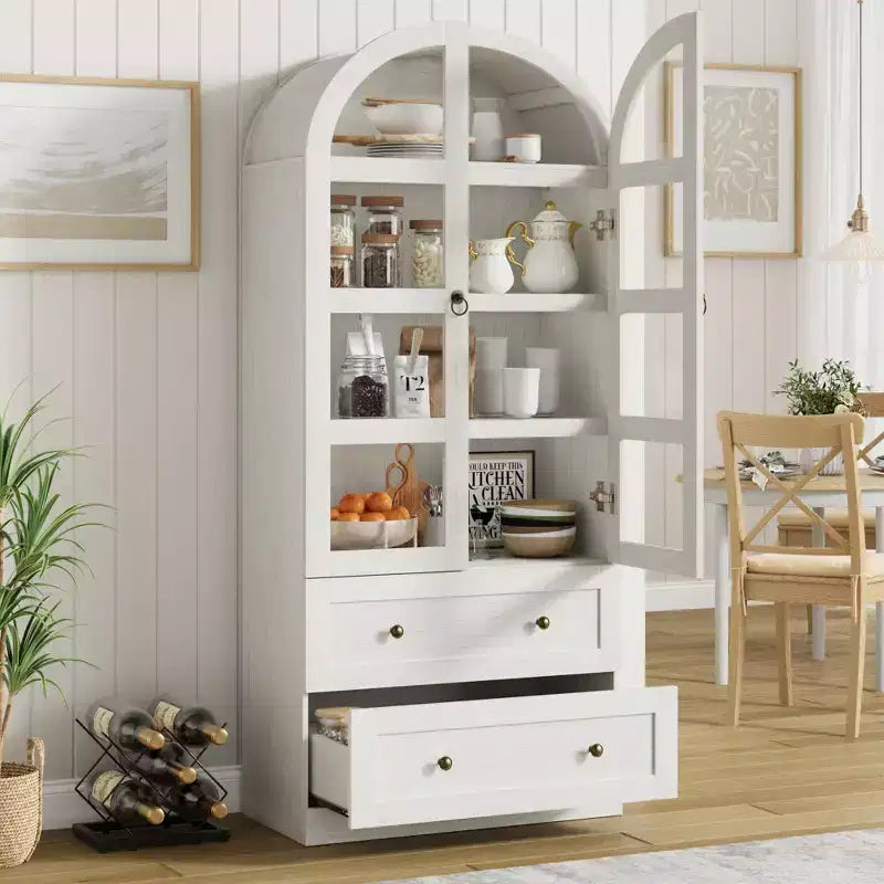 Meuble de rangement avec 2 tiroirs, haut, armoire de cuisine cintrée,