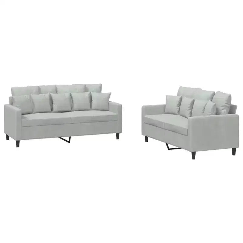 vidaXL 2 Piece Sofa Set with Cushions Light Gray Velvet