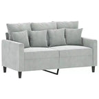 Ensemble canapé 2 places avec coussins en velours gris clair