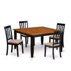 HomeStock 5-Piece Square Black and Cherry Finish Solid Wood Top Dining Table with 4 Chairs