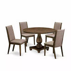 HomeStock 5-Piece Distressed Jacobean Finish Solid Wood Top Dining table with 4 Chairs
