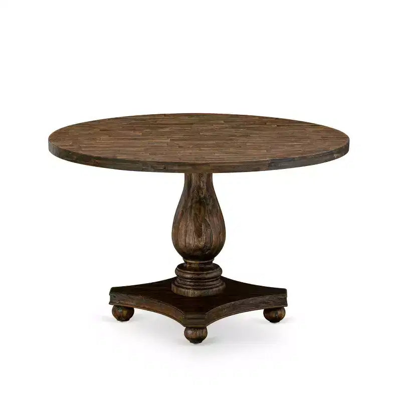 Table à manger 5 pièces en bois massif finition jacobine patinée avec 4 chaises