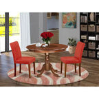 Ensemble de salle à manger rond de 42 pouces - Table et 2 chaises - Chaises Parsons en similicuir - Rouge brique