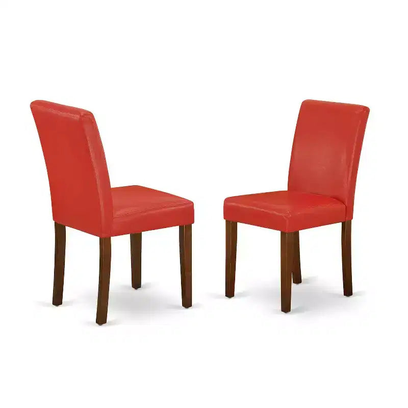 Ensemble de salle à manger rond de 42 pouces - Table et 2 chaises - Chaises Parsons en similicuir - Rouge brique