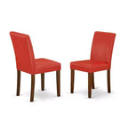 Ensemble de salle à manger rond de 42 pouces - Table et 2 chaises - Chaises Parsons en similicuir - Rouge brique