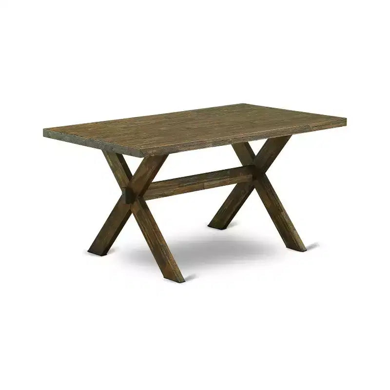 Table de salle à manger 5 pièces en bois massif finition jacobéen vieilli avec 4 chaises rembourrées