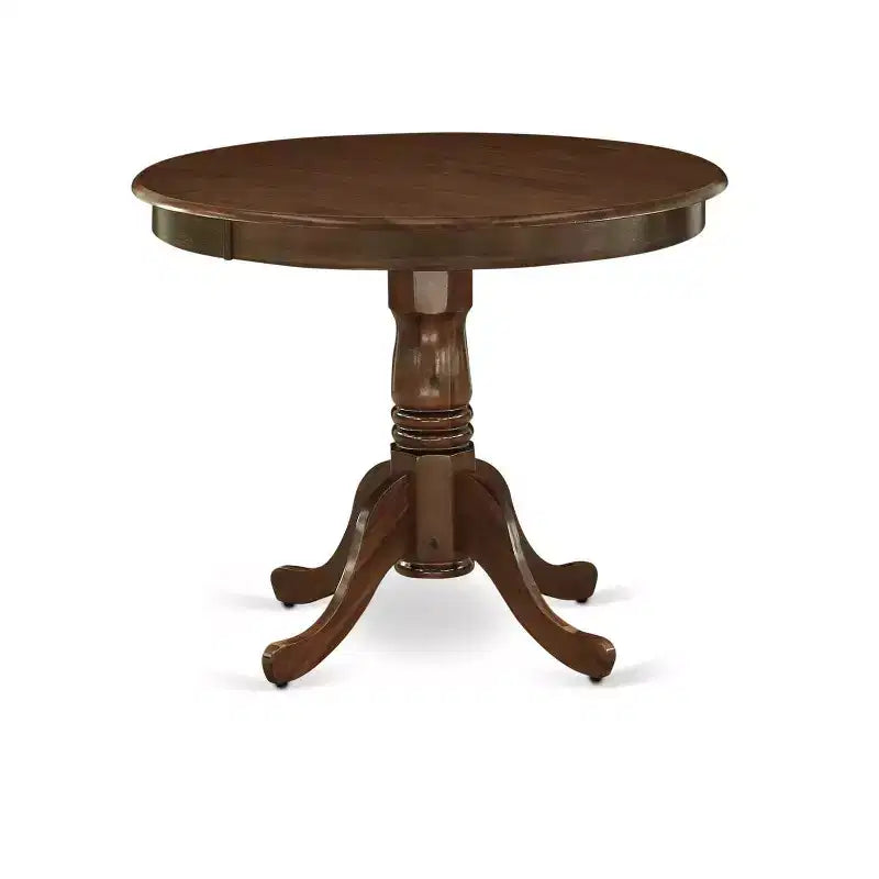 HomeStock 3-Piece Antique Walnut Finish Solid Wood Top - Round Upholstered Dining Room Set - Seats-4