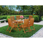Table à manger 7 pièces avec plateau en bois massif finition chêne naturel et 6 chaises