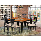 Table de salle à manger carrée 7 pièces avec plateau en bois massif noir et cerisier avec 6 chaises