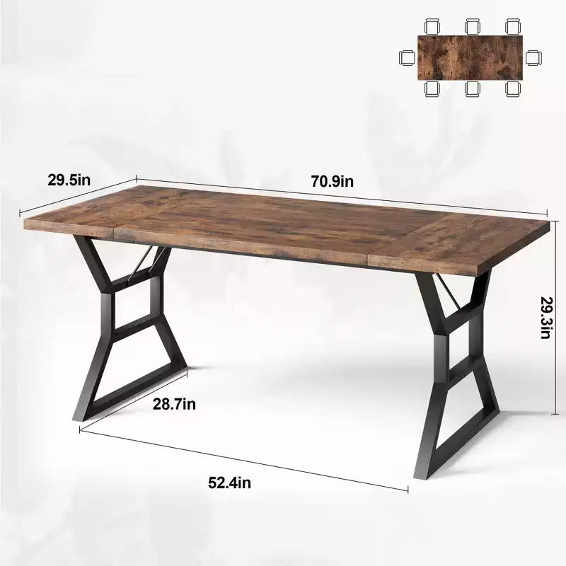 Table de salle à manger de ferme pour 6 personnes, table de cuisine rectangulaire robuste en bois avec pieds en métal résistants, grande table pour salle à manger, restaurant