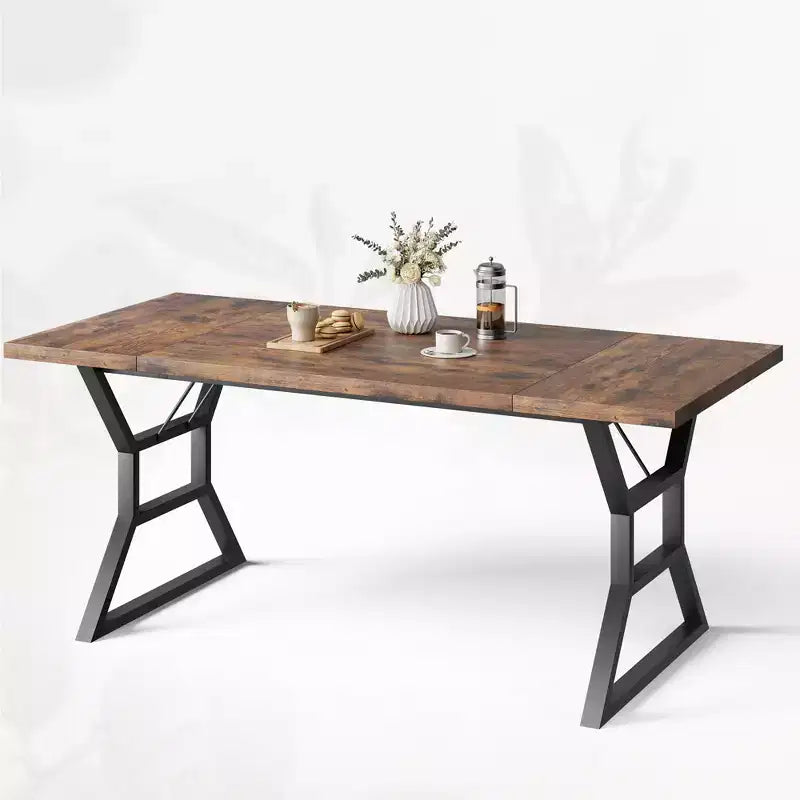 Table de salle à manger de ferme pour 6 personnes, table de cuisine rectangulaire robuste en bois avec pieds en métal résistants, grande table pour salle à manger, restaurant