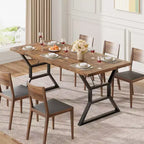 Table de salle à manger de ferme pour 6 personnes, table de cuisine rectangulaire robuste en bois avec pieds en métal résistants, grande table pour salle à manger, restaurant