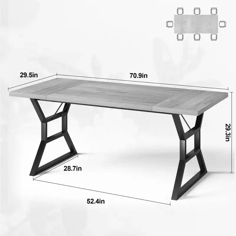 Table de salle à manger de ferme pour 6 personnes, table de cuisine rectangulaire robuste en bois avec pieds en métal résistants, grande table pour salle à manger, restaurant