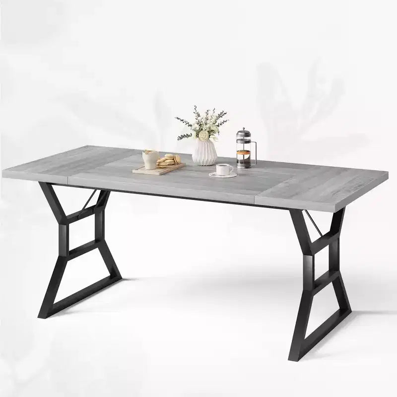 Table de salle à manger de ferme pour 6 personnes, table de cuisine rectangulaire robuste en bois avec pieds en métal résistants, grande table pour salle à manger, restaurant