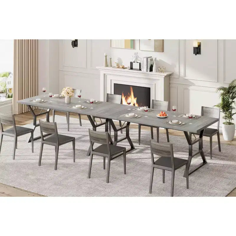 Table de salle à manger de ferme pour 6 personnes, table de cuisine rectangulaire robuste en bois avec pieds en métal résistants, grande table pour salle à manger, restaurant