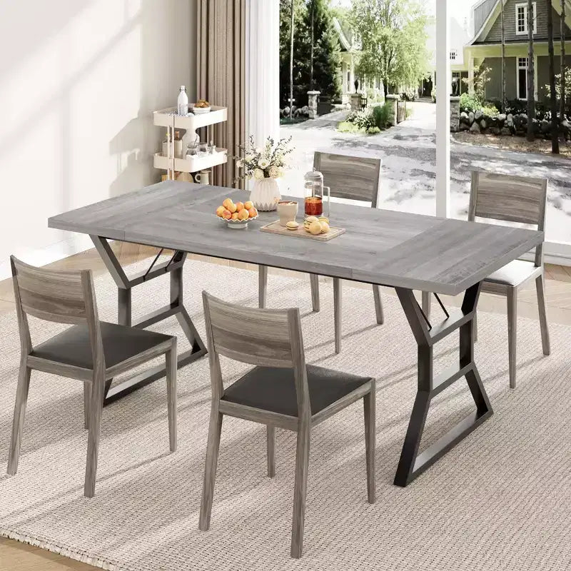 Table de salle à manger de ferme pour 6 personnes, table de cuisine rectangulaire robuste en bois avec pieds en métal résistants, grande table pour salle à manger, restaurant