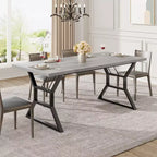 Farmhouse Dining Table for 6, Sturdy Rectangular Wood Kitchen Table with Heavy-Duty Metal Legs, Large Table for Dining Room, Restaurant