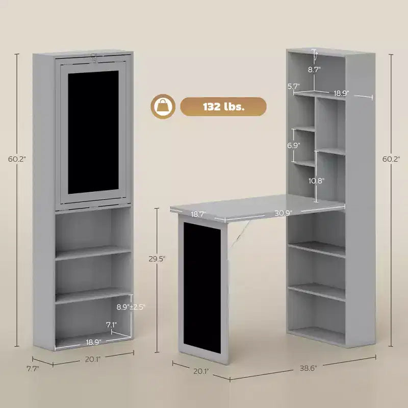 Bureau escamotable convertible, bureau d'ordinateur mural avec tableau noir et étagère latérale
