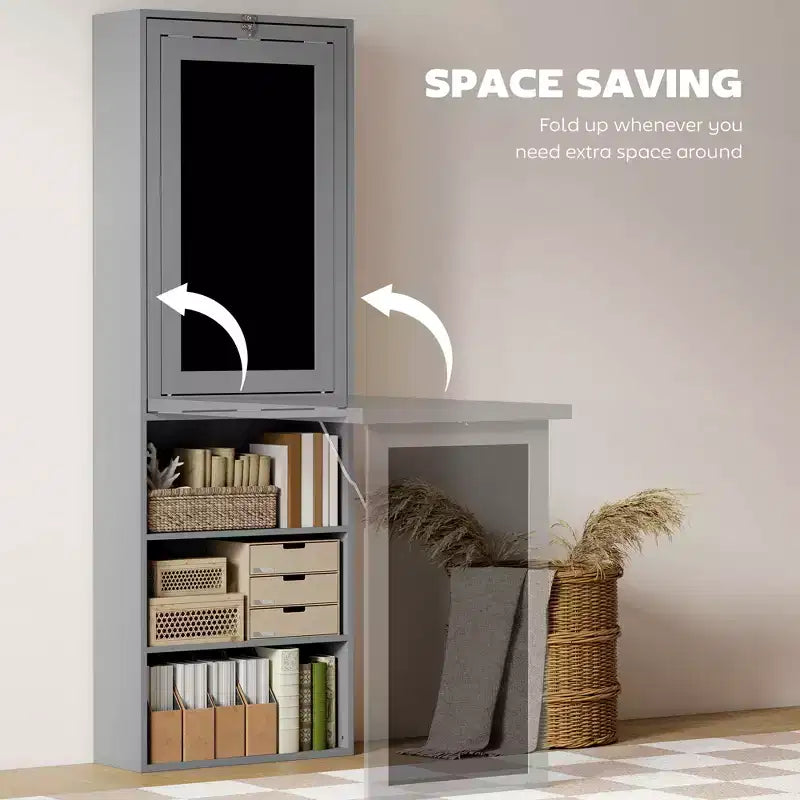 Bureau escamotable convertible, bureau d'ordinateur mural avec tableau noir et étagère latérale