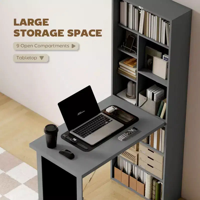 Bureau escamotable convertible, bureau d'ordinateur mural avec tableau noir et étagère latérale
