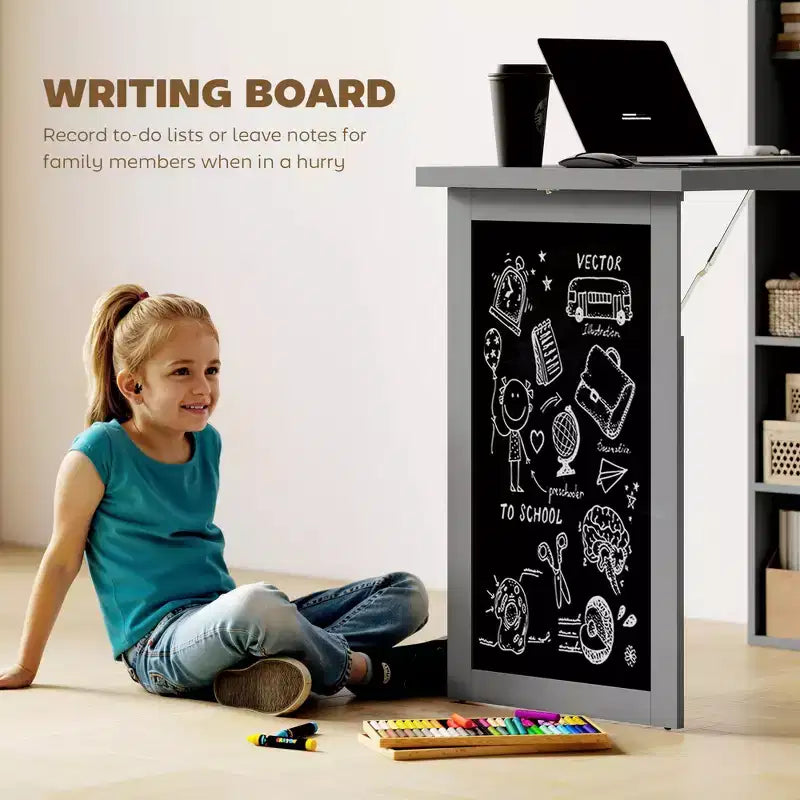 Bureau escamotable convertible, bureau d'ordinateur mural avec tableau noir et étagère latérale