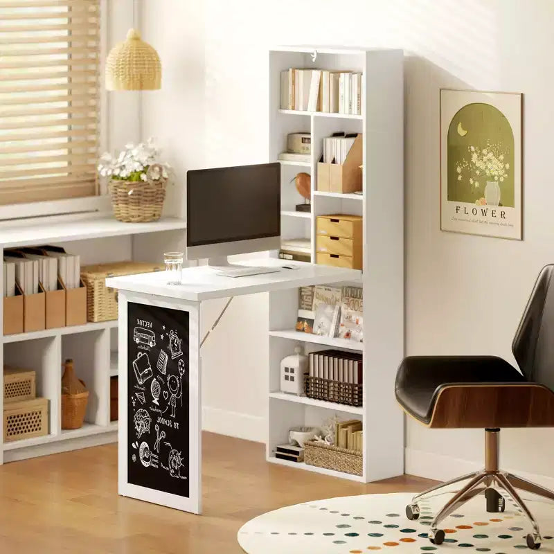 Bureau escamotable convertible, bureau d'ordinateur mural avec tableau noir et étagère latérale