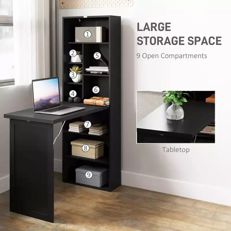 Bureau escamotable convertible, bureau d'ordinateur mural avec tableau noir et étagère latérale