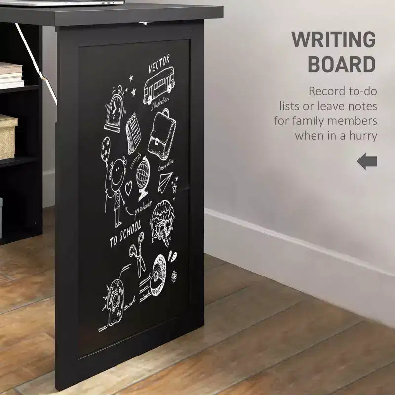 Bureau escamotable convertible, bureau d'ordinateur mural avec tableau noir et étagère latérale