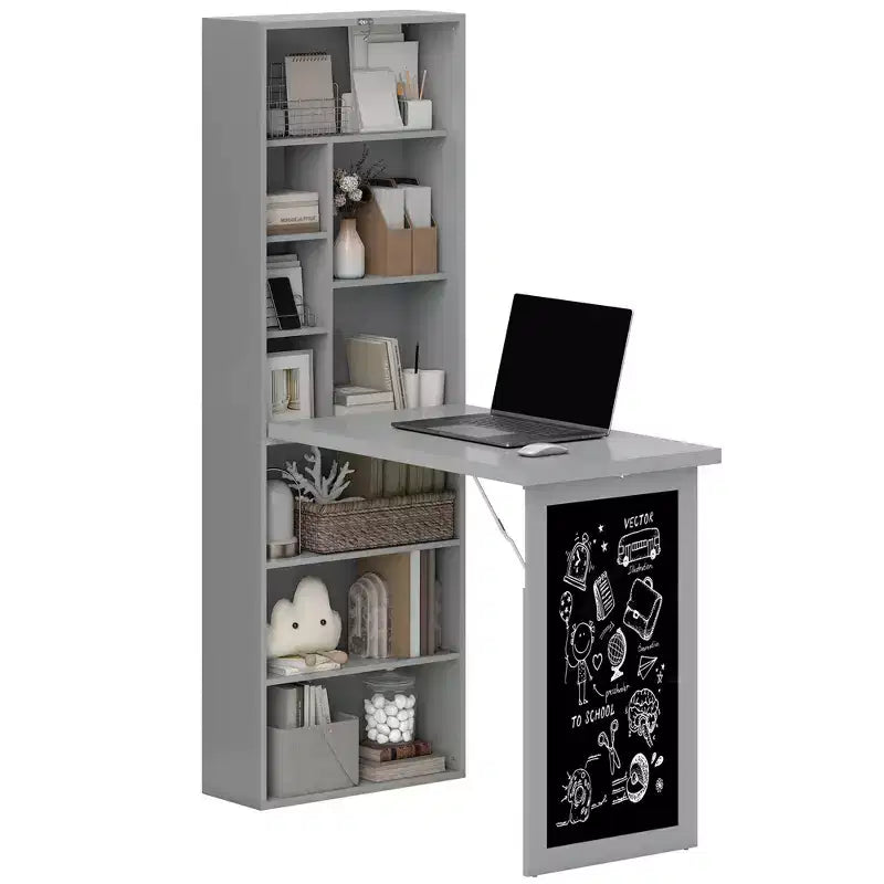 Bureau escamotable convertible, bureau d'ordinateur mural avec tableau noir et étagère latérale
