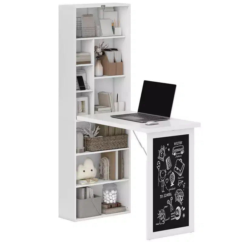 Bureau escamotable convertible, bureau d'ordinateur mural avec tableau noir et étagère latérale