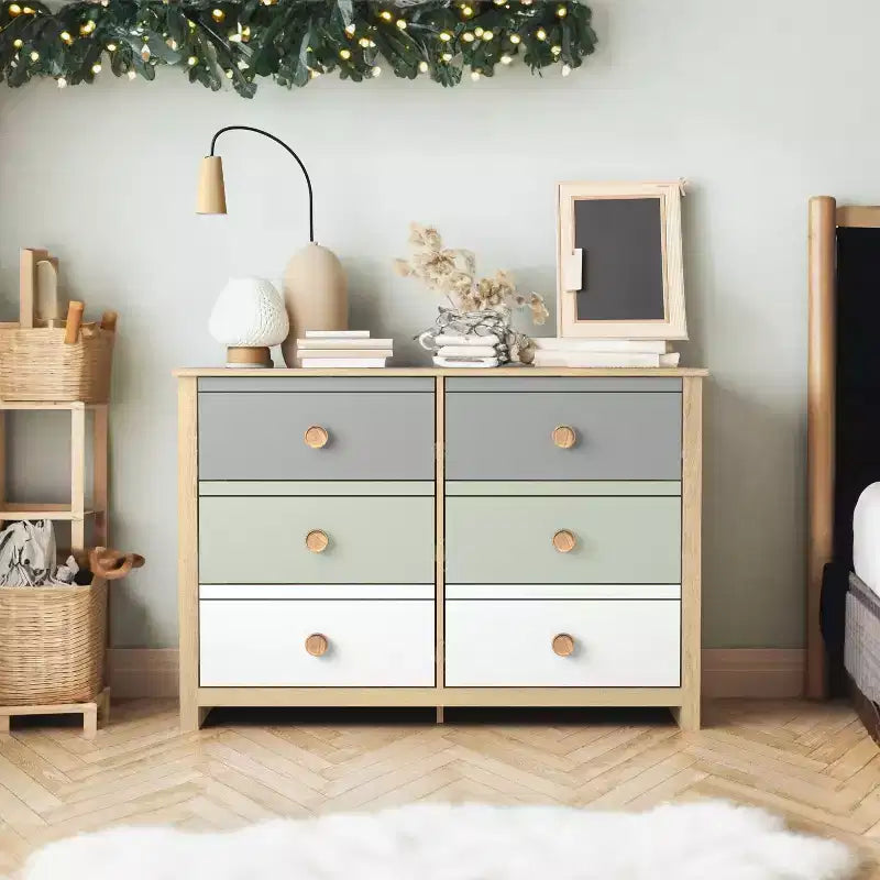 Galano Kids 6-Drawer Dresser with Multi-Tone Fronts in White 46.1 W x 15.8 D x 31.3 H
