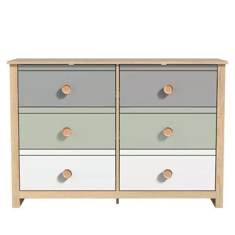 Commode enfant à 6 tiroirs avec façades multicolores, blanche 46,1 L x 15,8 P x 31,3 H