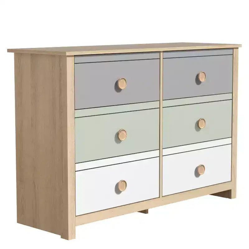 Commode enfant à 6 tiroirs avec façades multicolores, blanche 46,1 L x 15,8 P x 31,3 H