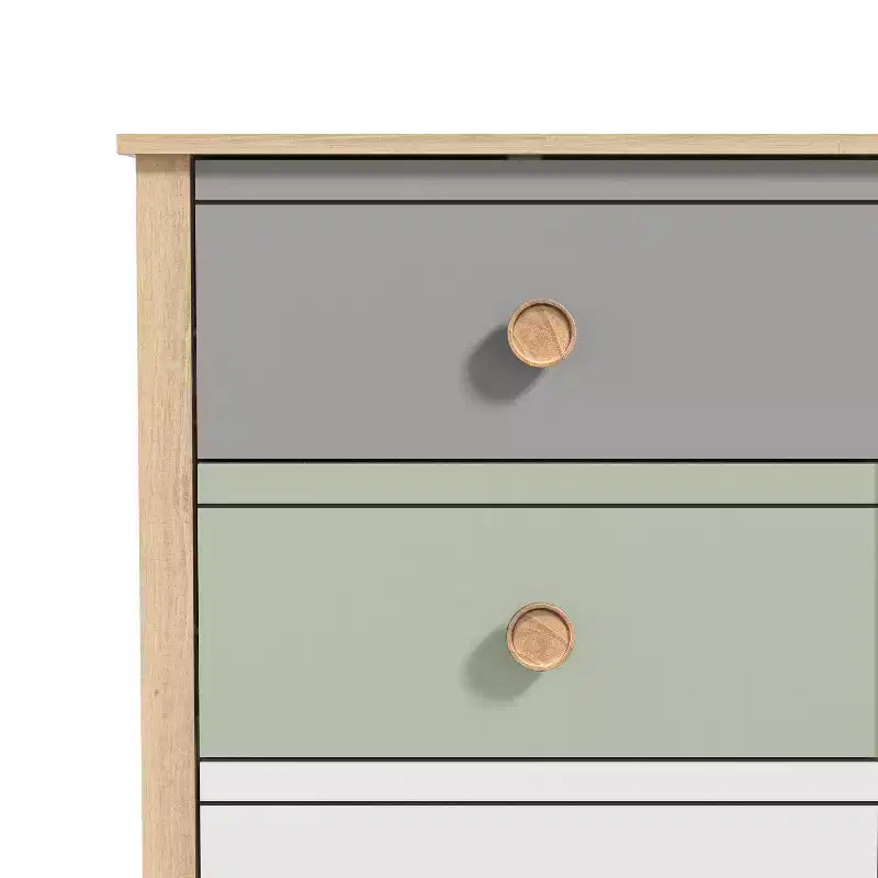 Commode enfant à 6 tiroirs avec façades multicolores, blanche 46,1 L x 15,8 P x 31,3 H
