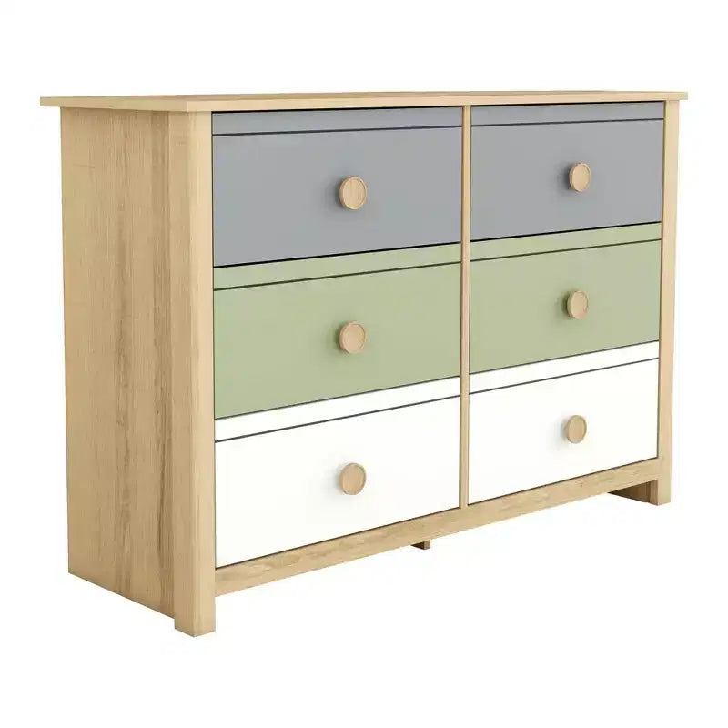 Commode enfant à 6 tiroirs avec façades multicolores, blanche 46,1 L x 15,8 P x 31,3 H