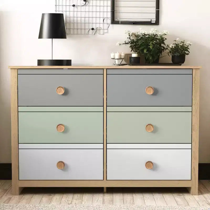 Commode enfant à 6 tiroirs avec façades multicolores, blanche 46,1 L x 15,8 P x 31,3 H