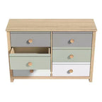 Commode enfant à 6 tiroirs avec façades multicolores, blanche 46,1 L x 15,8 P x 31,3 H