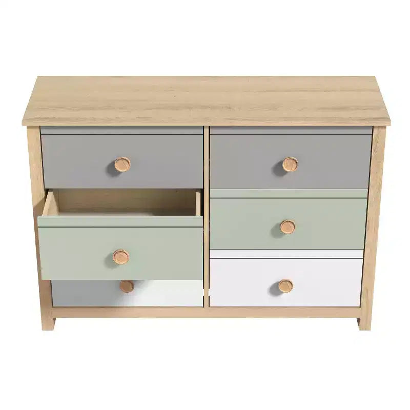 Commode enfant à 6 tiroirs avec façades multicolores, blanche 46,1 L x 15,8 P x 31,3 H