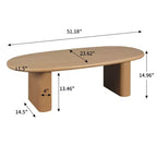 Table basse ovale moderne 51, table centrale finition bois avec pieds colonnes massifs pour salon