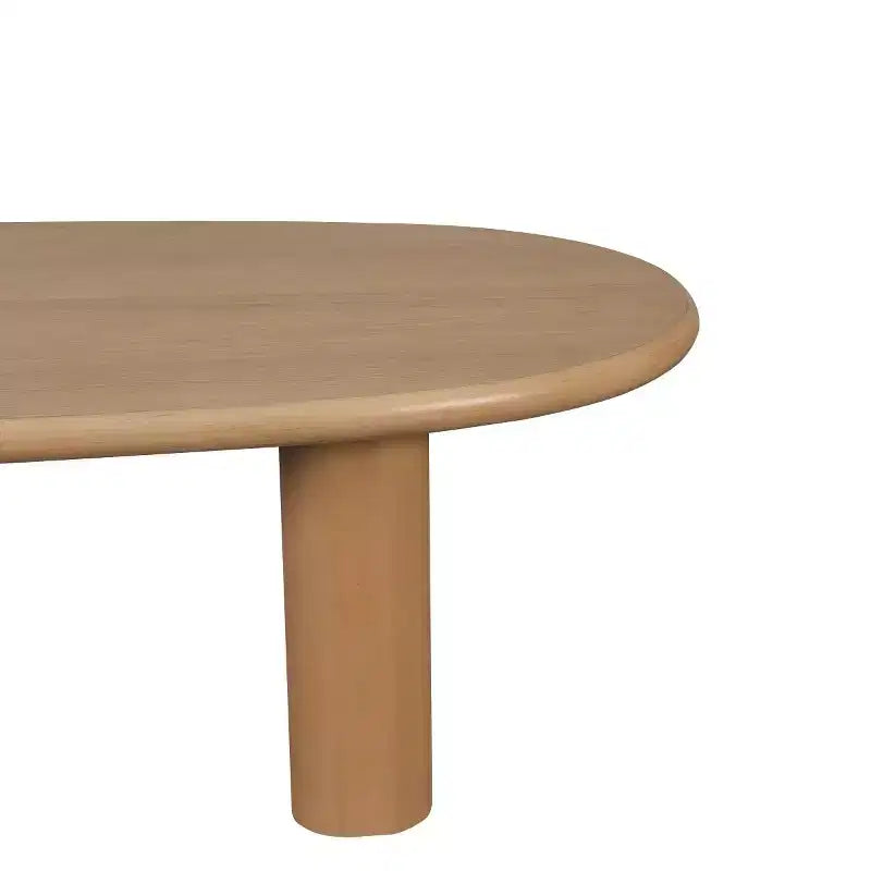 Table basse ovale moderne 51, table centrale finition bois avec pieds colonnes massifs pour salon